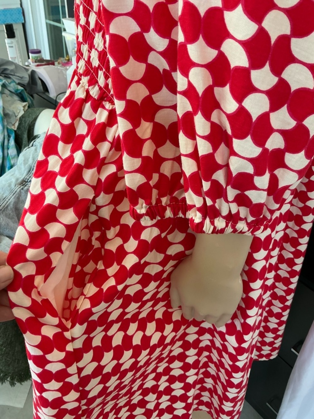 Ava & Viv Red Smocked Square-Neck Midi Summer Beach Red/White Dress 100%Cotton - Picture 6 of 13